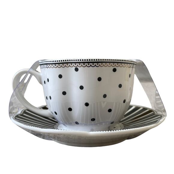 GRACE TEAWARE Black & White Striped Polka Dots Teacup and Saucer Set of 2 New - Picture 11 of 16